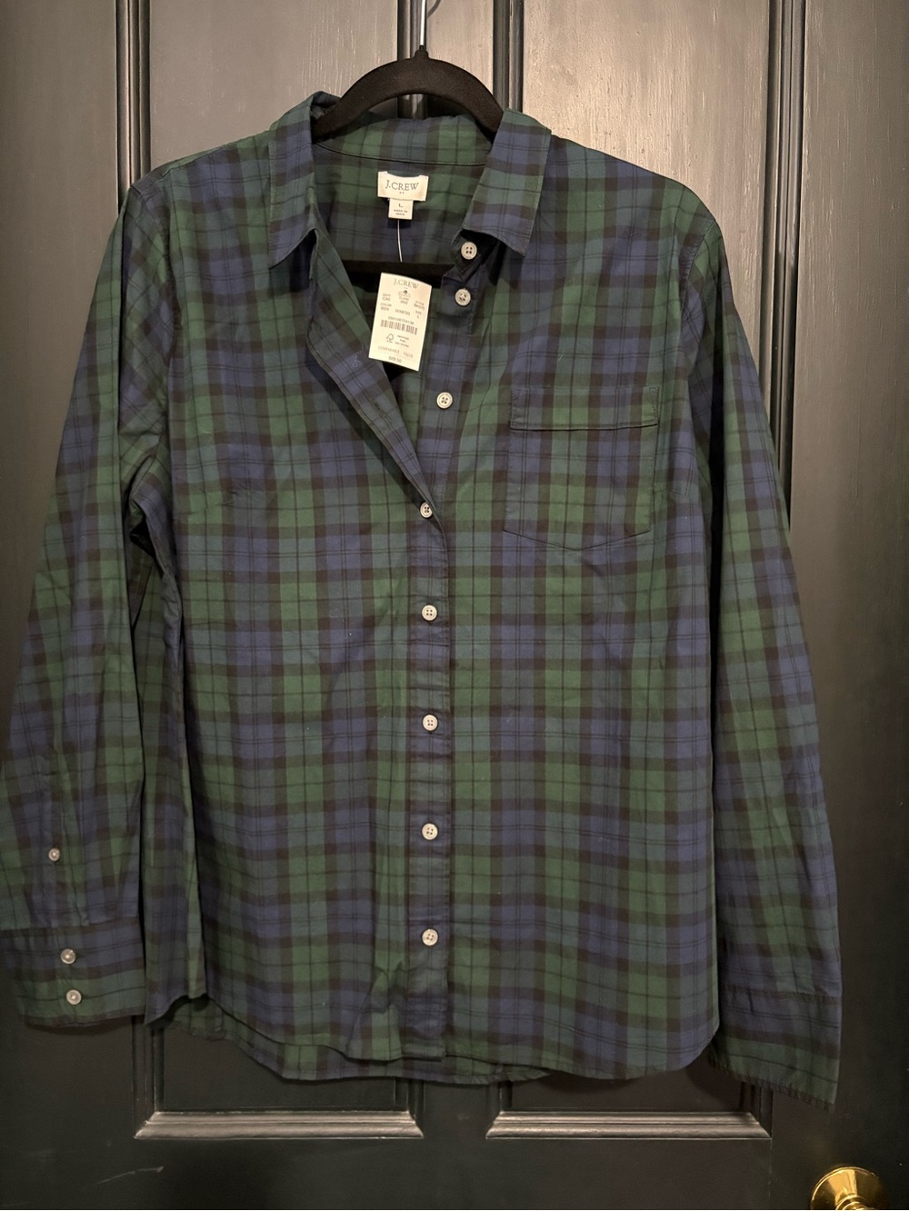 NWT J. Crew Green & Navy Plaid 98% cotton Button-Down Shirt - Picture 5 of 5